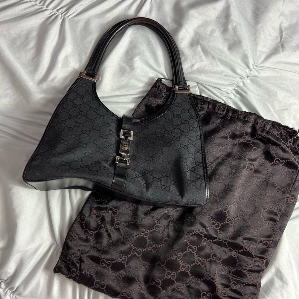 Gucci Black GG Canvas and Leather Jackie Bardot Hobo